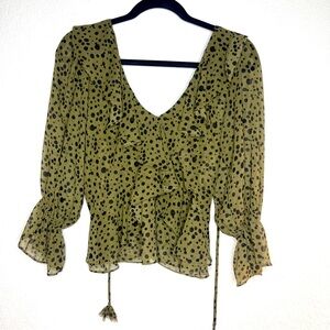 MISA Los Angeles ruffled blouse deep V Neck
